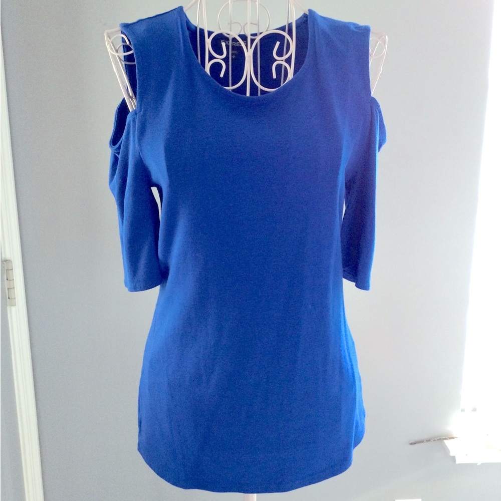 Express Women Royal Blue short sleeve shirt top off shoulder